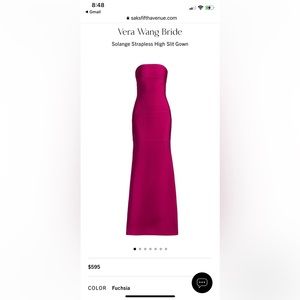 Vera wang Bride, Solange strapless dress in Fuchsia